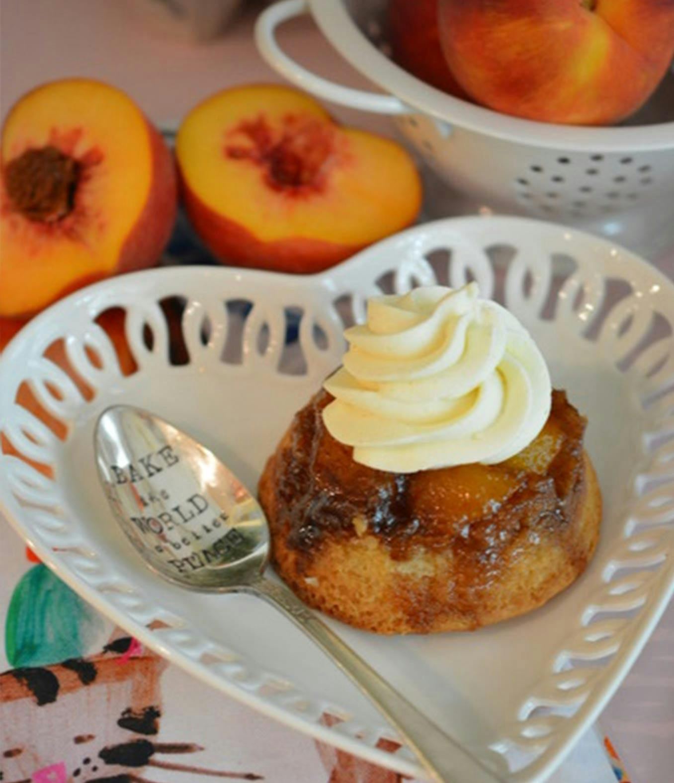 Peach Upside Down Cakes with Cinnamon Whipped Cream