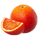 A fresh blood orange with a slice on the side.