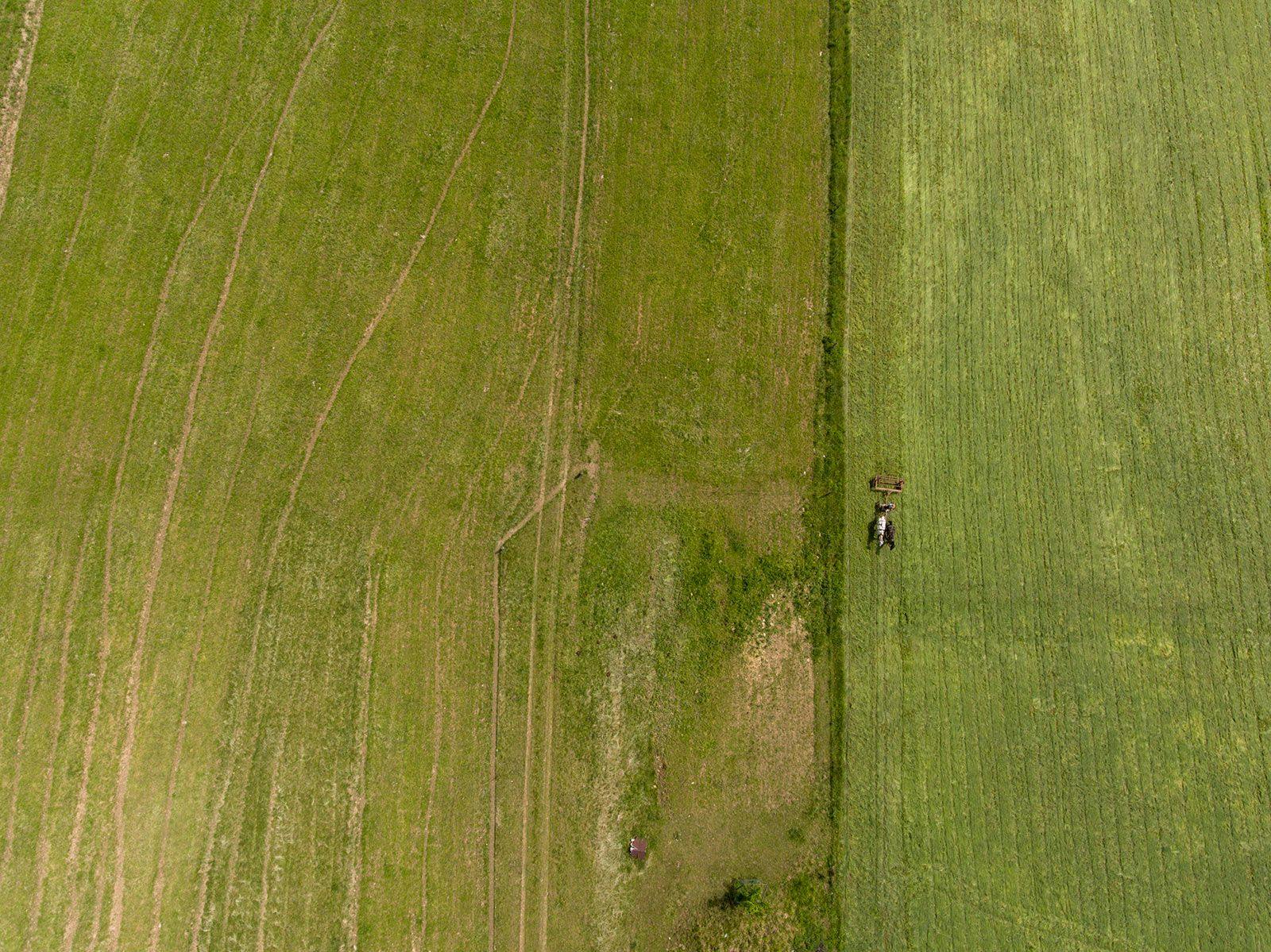 Aerial shot of a pasture at the Peachey farm in Pennsylvania.