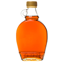 A glass bottle of maple syrup.