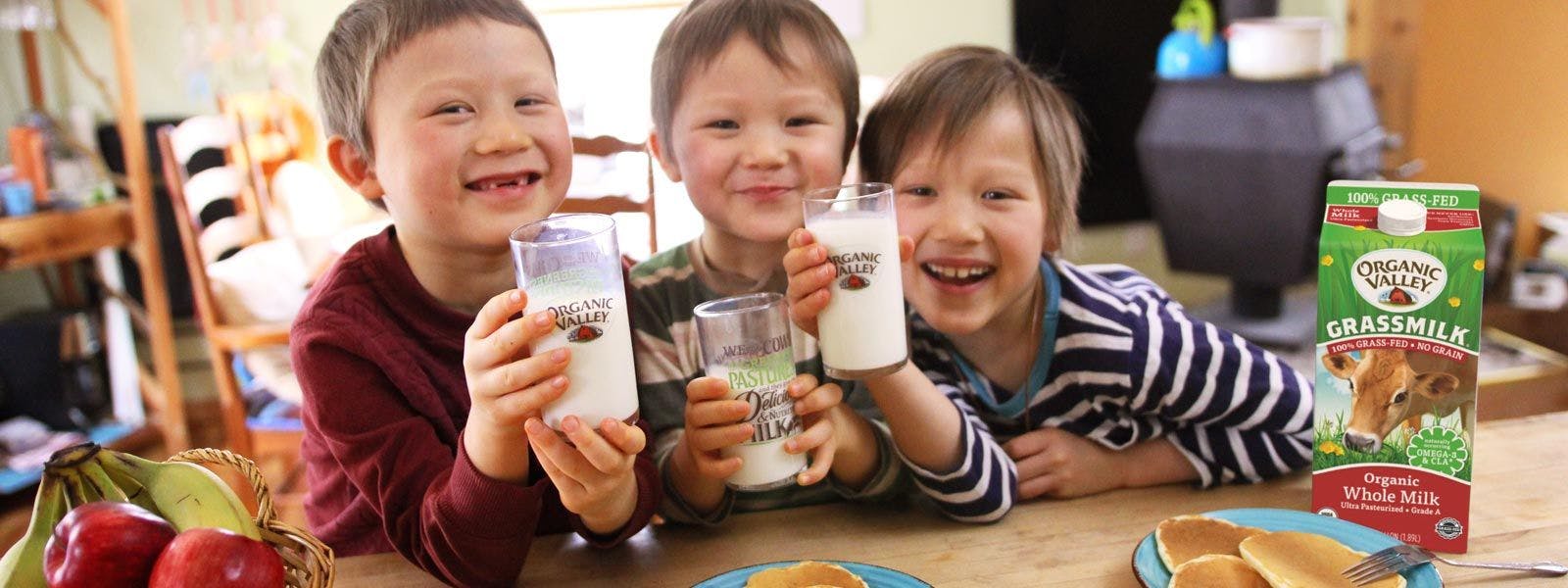 Children drinking Organic Valley Grassmilk Milk